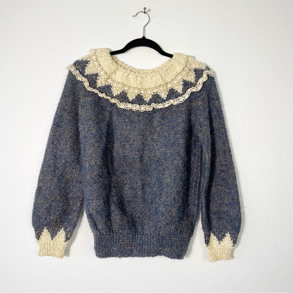 VTG 70s Lolita Sena Hand Crafted Wool Mohair Sweater Grunge Fairy Victorian XS/S